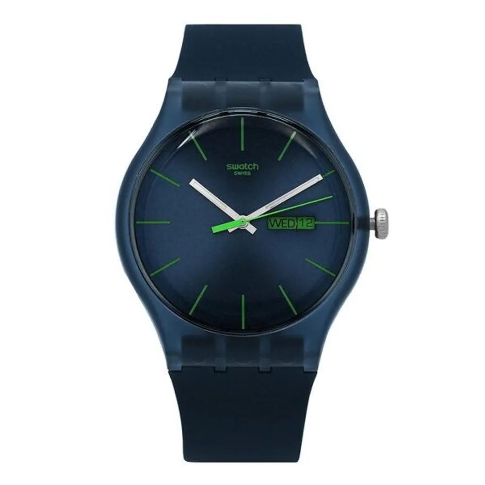Swatch SO29N704 NEW GENT BLUE REBEL Unisex Urethane Watch Silver ST7120SSS