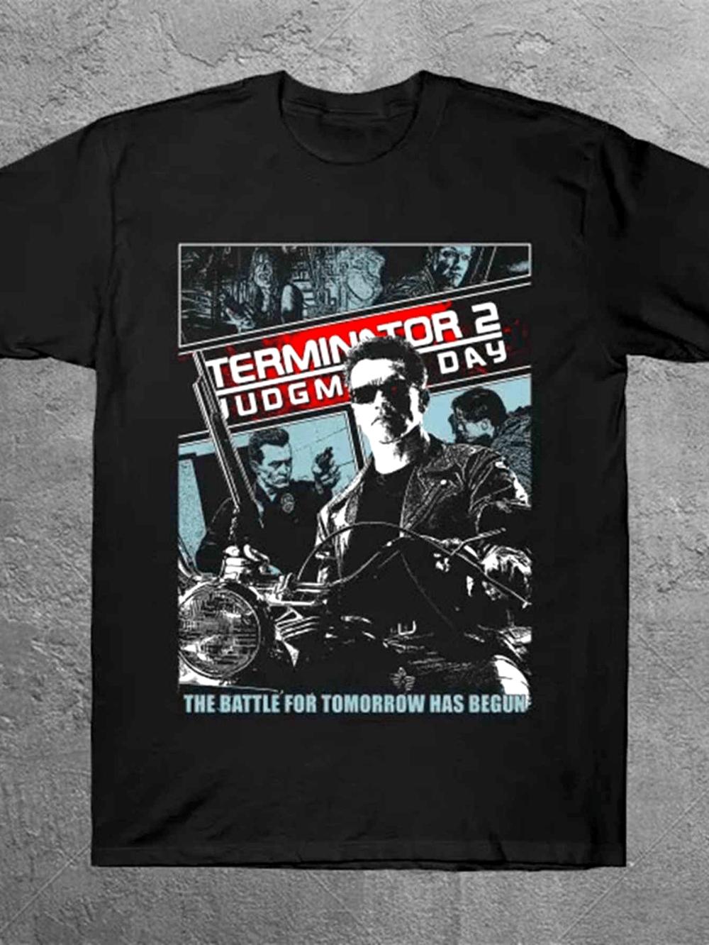 

Unisexs Terminator 2 JudgUnisext Day Graphic TShirt Cotton Black Crew Neck Short Sleeve Tee with Iconic Movie Print 2026 New Summer S