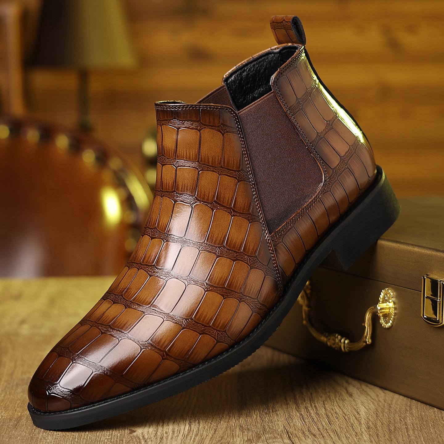 

Британский стиль остроносые кожаные туфли большого размера формальные мужские высокие кожаные туфли европейская и американская мода мужская обувь дышащая 45 коричневый