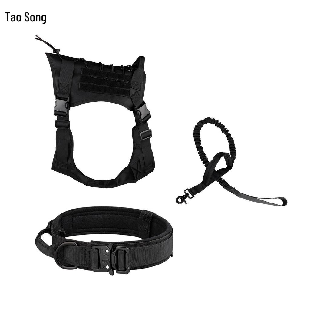 Adjustable Tactical Outdoor Dog Leash and Harness Set for Large Dogs