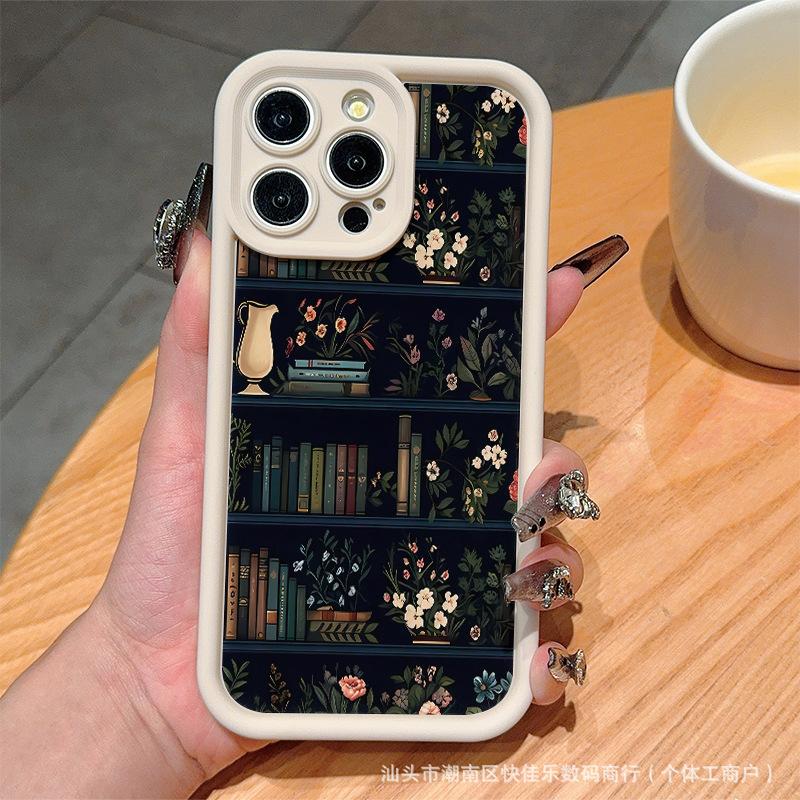 Vintage Bookshelf Phone Case For iPhone 16 15 14 13 12 11 Pro Max 7 8 Plus 13promax XS X SE XS Max Soft Shockproof Bumper Phone Back Case Cover