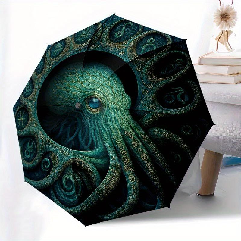 Enchanted Octopus Art Print: Mystical Sea Creature DecorUmbrella with Cute Design, Portable 3-Fold Compact Umbrella for Men & Women, Valentine's Day M