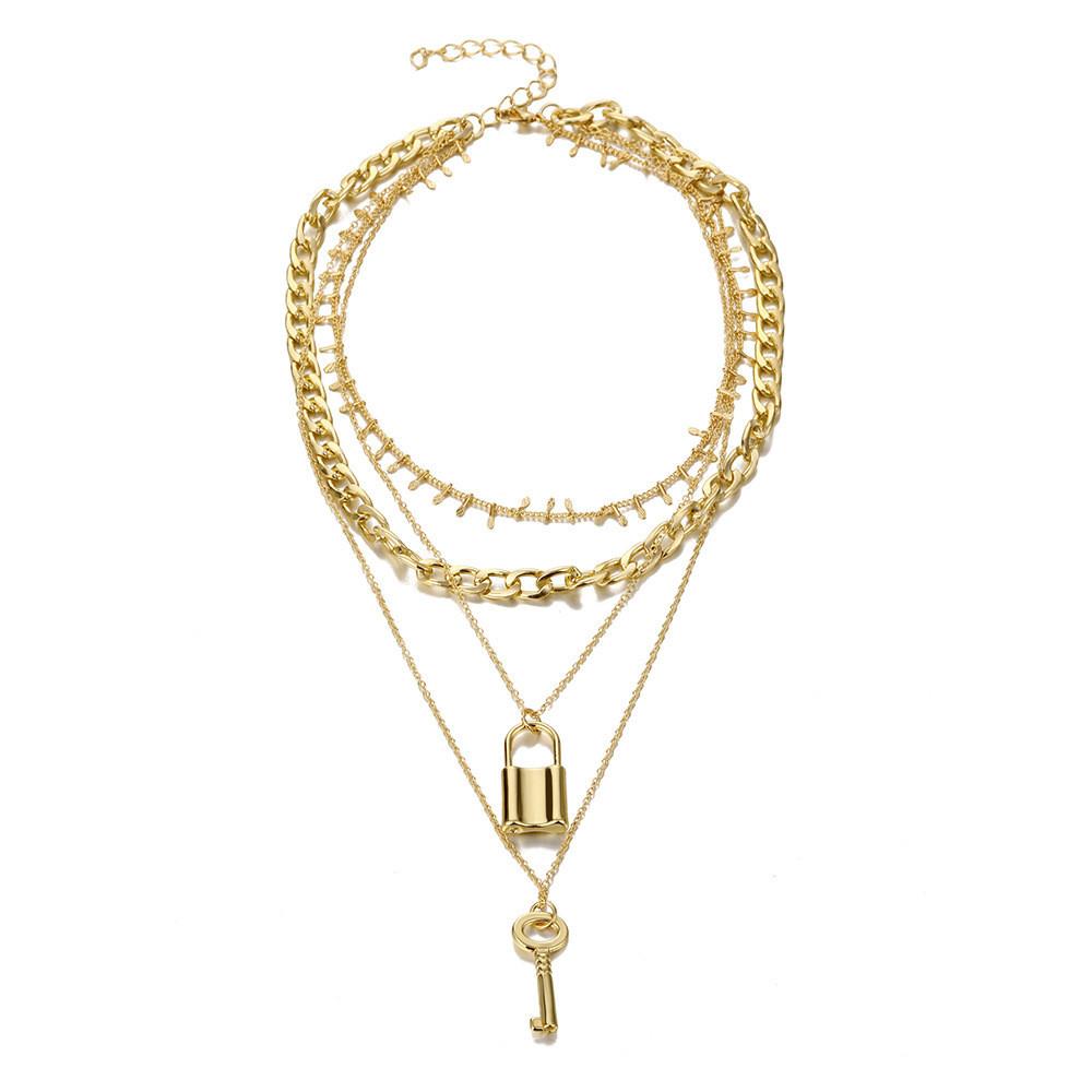 

Женское многослойное модное ожерелье с красивым золотым замком и элегантным геометрическим стилем