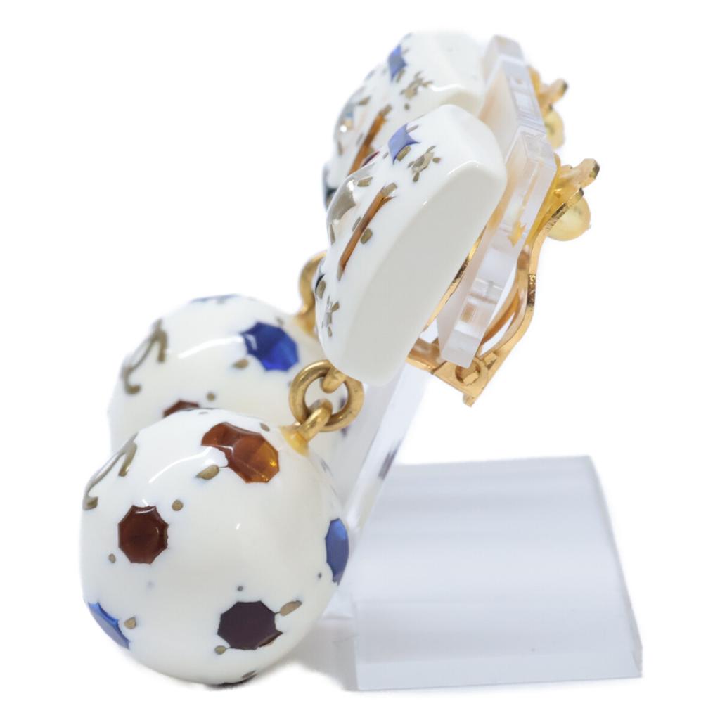 CHANEL [Excellent Condition] 98P CC Logos Soccer Ball Motif Multi-Stone Earring Gold / WhiteUsed
