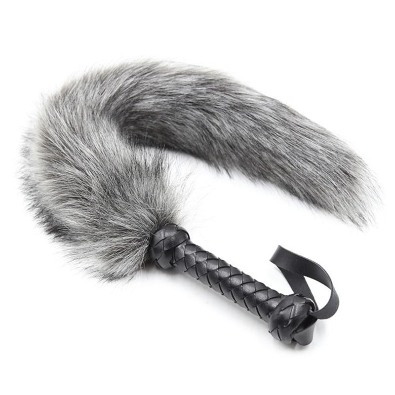 62Cm Fur Spanking Flogger Tail Sex Whip   Fetish Kink Floggers