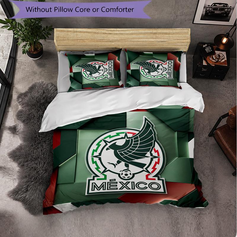 Mexico Footbal Pattern 3 Pieces Bedding Set Soft Microfiber Duvet Cover with Pillow Cases for Bedroom
