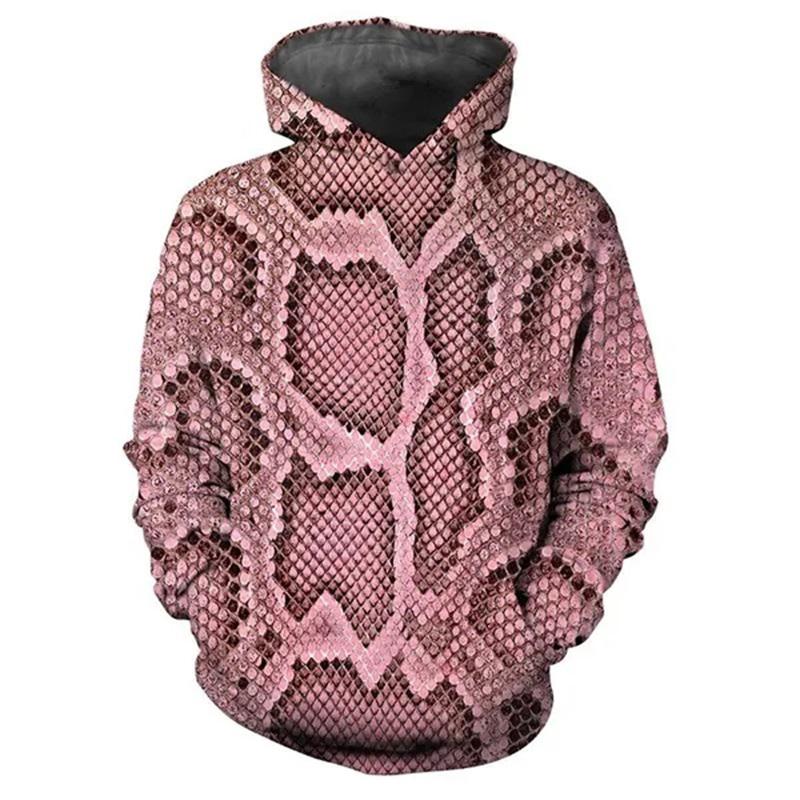 Unisex Übergroßer Kapuzenpullover, Schlangenhaut 3D-Druck, Lässiges Streetwear Sweatshirt Top
