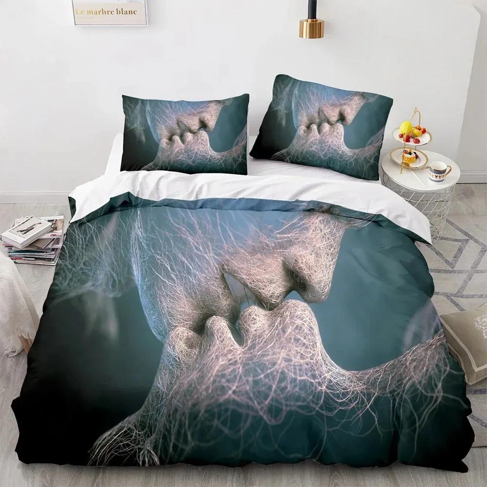 Couple Lovers Gift Duvet Cover Set Love Comforter Cover Valentine'S Day Bedding Set Queen King Size 3Pcs Polyester Quilt Cover