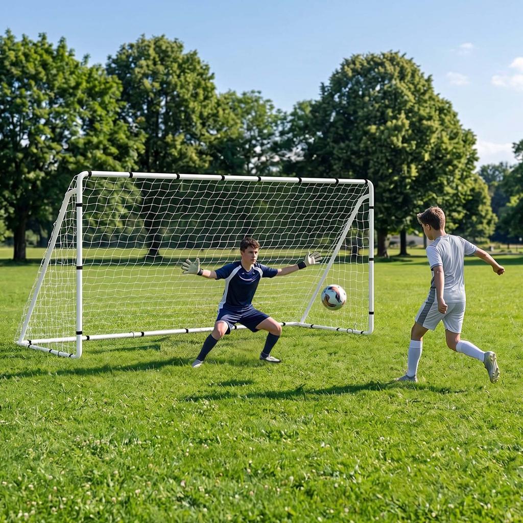 VEVOR Soccer Goal 3.66 x 1.83 m Soccer Goal for Backyard with Iron Frame PE Net, Portable & Durable Set, High-Strength Net, Ground Stakes, Straps