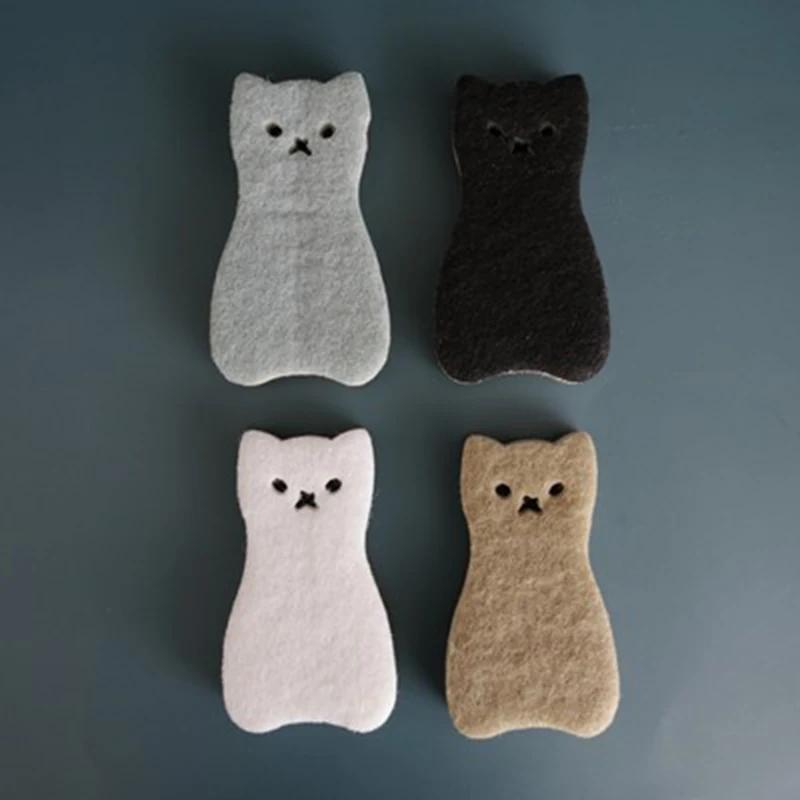 Innovative 4pcs Cute Cat Sponge Set for Kitchen three-layer Dishwashing Sponge Wipe For Kitchen Dishcloths Cleaning Tool