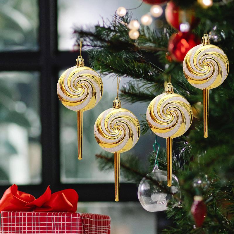 4pcs Christmas Tree Decoration Ornament Simulated Colorful Lollipop Red Golden Candy Cane Xmas Tree Pendant Home Xmas Decor 2025