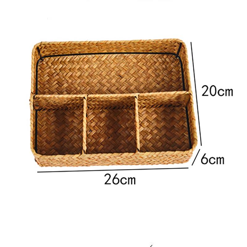 4 Grids Storage Basket Hand-woven Desktop Sundries Storage Basket Clothes Cosmetic Stationery Hairpins Jewelry Accessories