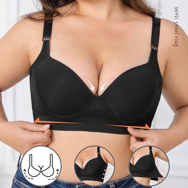 Thin smooth memory steel ring large size bra with double breasts deep women's underwear