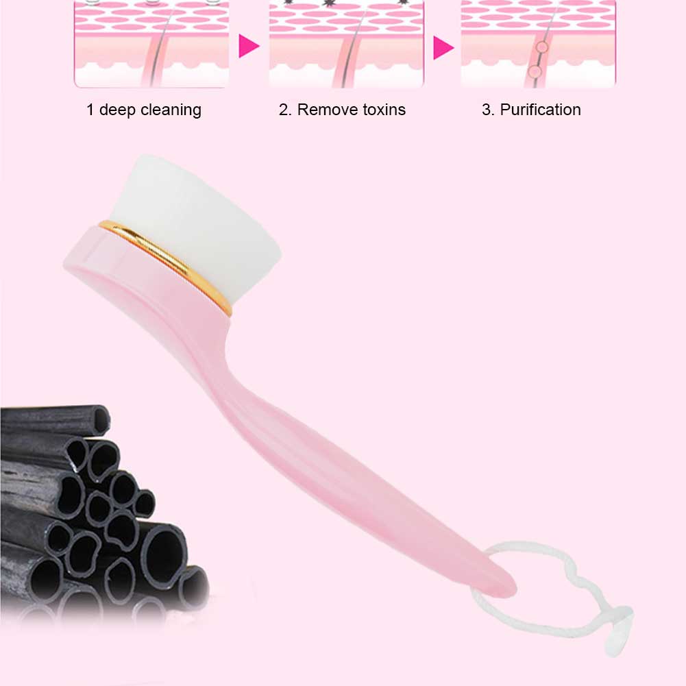 Long Handle Soft Manual Face Cleaning Brush Facial Care Massager Brush Pink