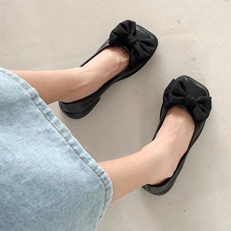 Women Bow Mary Janes Shoes Casual High Heels Shoes New Square Toe Sandals Fashion Lolita Shoes Loafers Walking