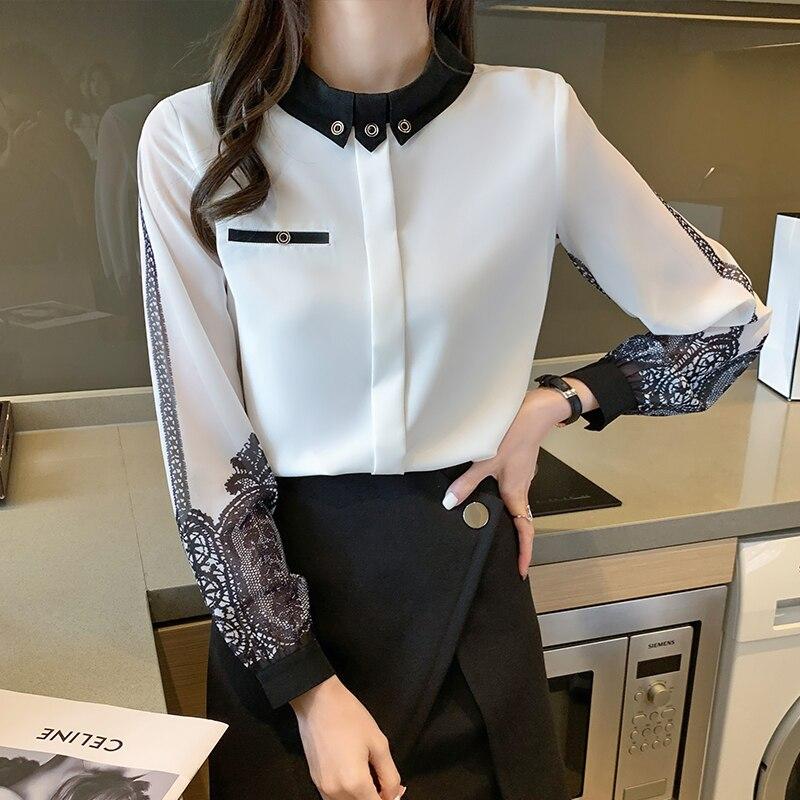 Elegantní dámské halenky s výšivkou bílé košile 2023 jaro s dlouhým rukávem ležérní topy košile Blusas Mujer