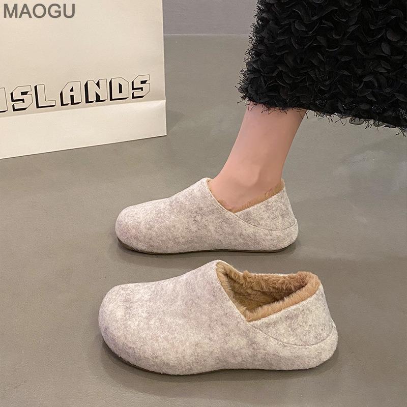 Shoes for Women Autumn Winter 2026 Retro Casual Plush Loafers Furry Slip on Cotton Shoes Women's Comfortable Zapatos De Mujer