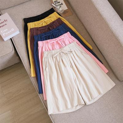 Women's Summer Cotton  Linen Five Inch Breathable Mid Length Pants Casual Loose Oversized Wide Leg Pants