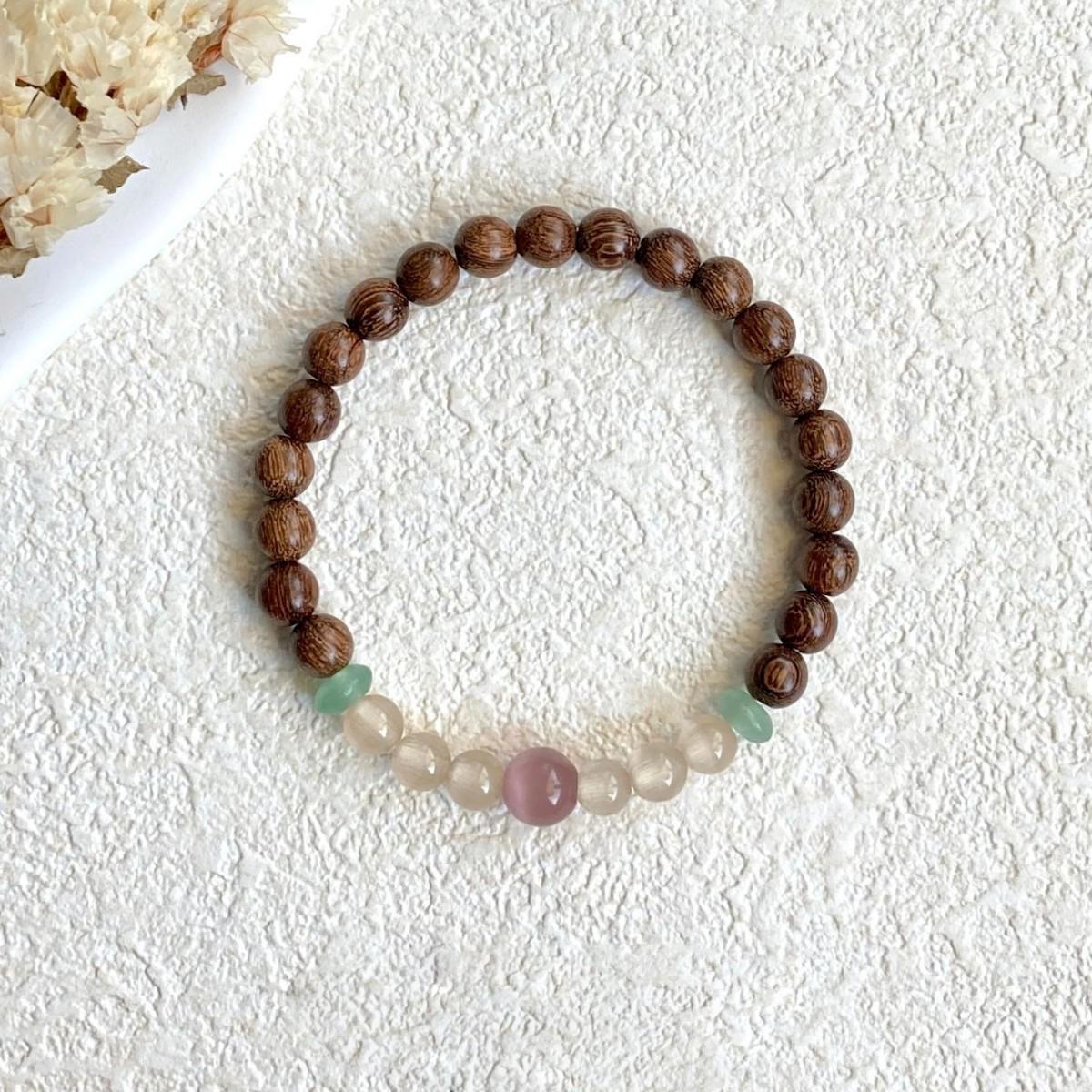 Elegant Wood Grain Glass Bracelet with Gold Thread - Chinese Style Patchwork Design