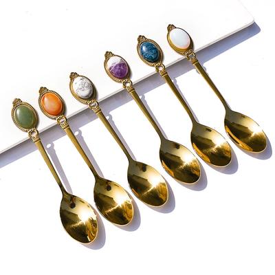 Doğal Kristal Mini Yeşim Kaşık Ametist Kaplan Gözü Karıştırma Kaşığı Yaratıcı Hediye Çorba Kaşığı