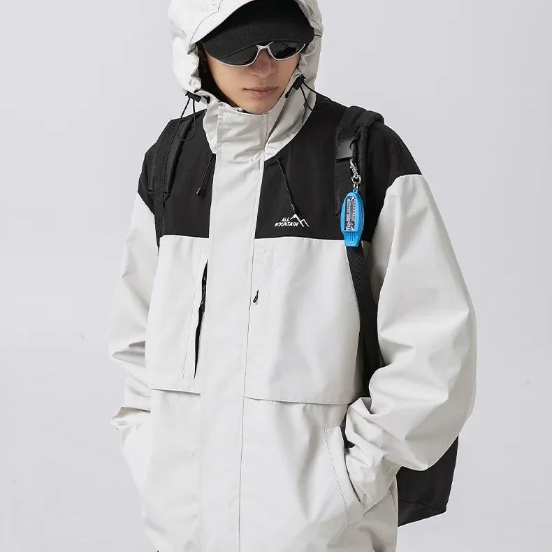 

Весна-осінь Кольорові блоки, що з’єднують три захисні штурмові куртки Функціональна багатокишенькова куртка унісекс у японському стилі 2XL білий