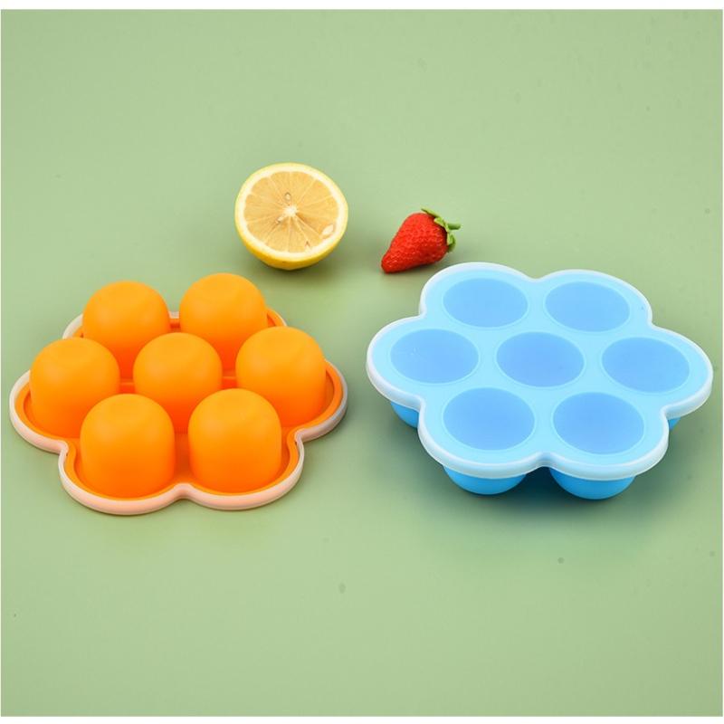 1PC Silicone Ice Grid Round with Lid Baby Food Box Silicone Jelly Box Ice Maker Flower Ice Cube Mold Kitchen Tools