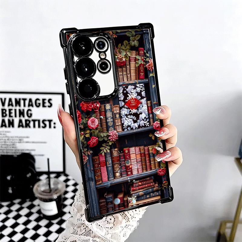 Read Books Illustration Bookshelf Soft Phone Case For Samsung Galaxy S26 Ultra S25 Edge S24 FE S23 Plus S22 S21 + S20 Plating An