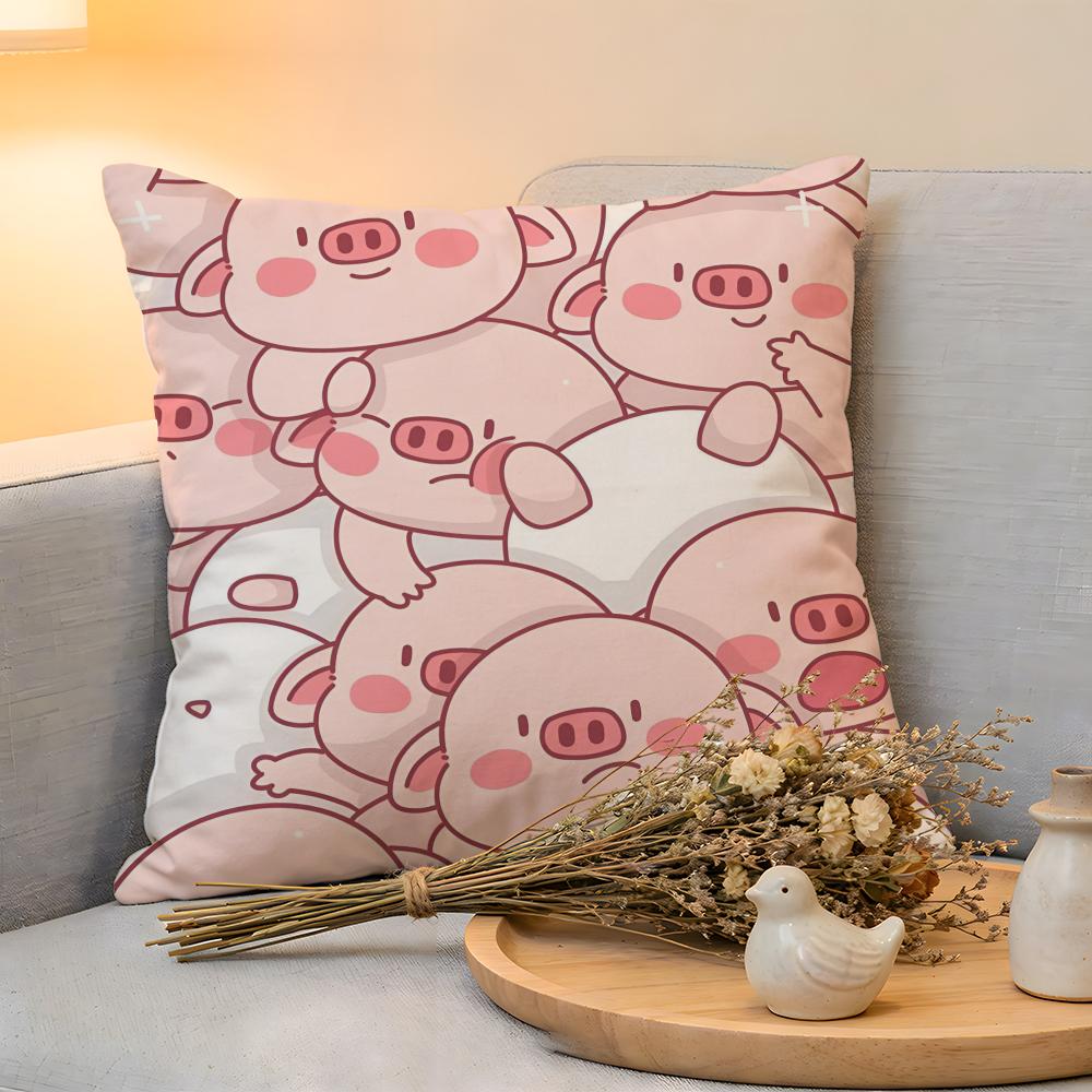 Cushion Cover  Linen  SkinFriendly Soft Decorative Case for Sofa Home Decor Cute Anime Pink Pig Kwaii Cartoon Pillow cover