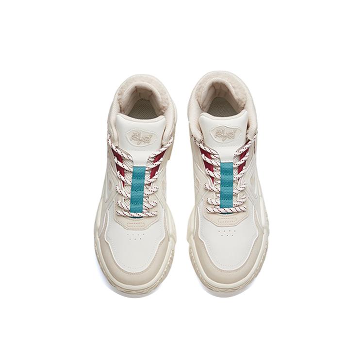 Anta Life Collection Flame Abrasion Resistant Breathable Mid top Skateboard Shoes Women's Gray White Red 122148088-8