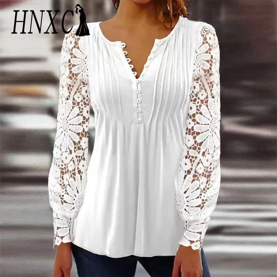 

HNXC Женские модные повседневные летние однотонные блузки и рубашки с v-образным вырезом и длинными рукавами с принтом