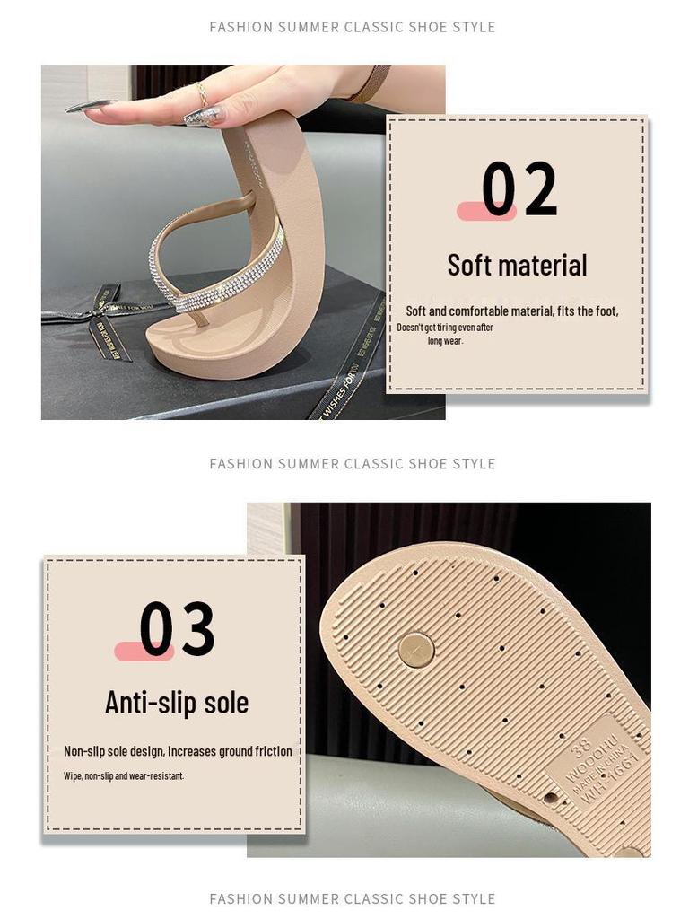 Gaomeilun WOOOHU Papuci de Plajă Trendy, Versatili, cu Toc Mediu, cu Sclipici cu Strasuri, Antiderapanți, Impermeabili pentru Femei