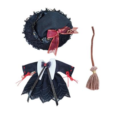 Rakulifey Obitsu 11 Clothes OB11 Size Outfit Set, Black Witch Costume, Dress, Hat, Broom, 3-Piece Set