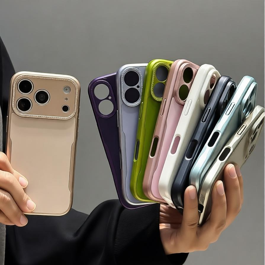 Luxury Ultra-Thin Solid Color Blade Mecha Phone Case for iPhone 17 16 15 11 14 13 12 Pro Max Air Glitter Camera Protect Cover