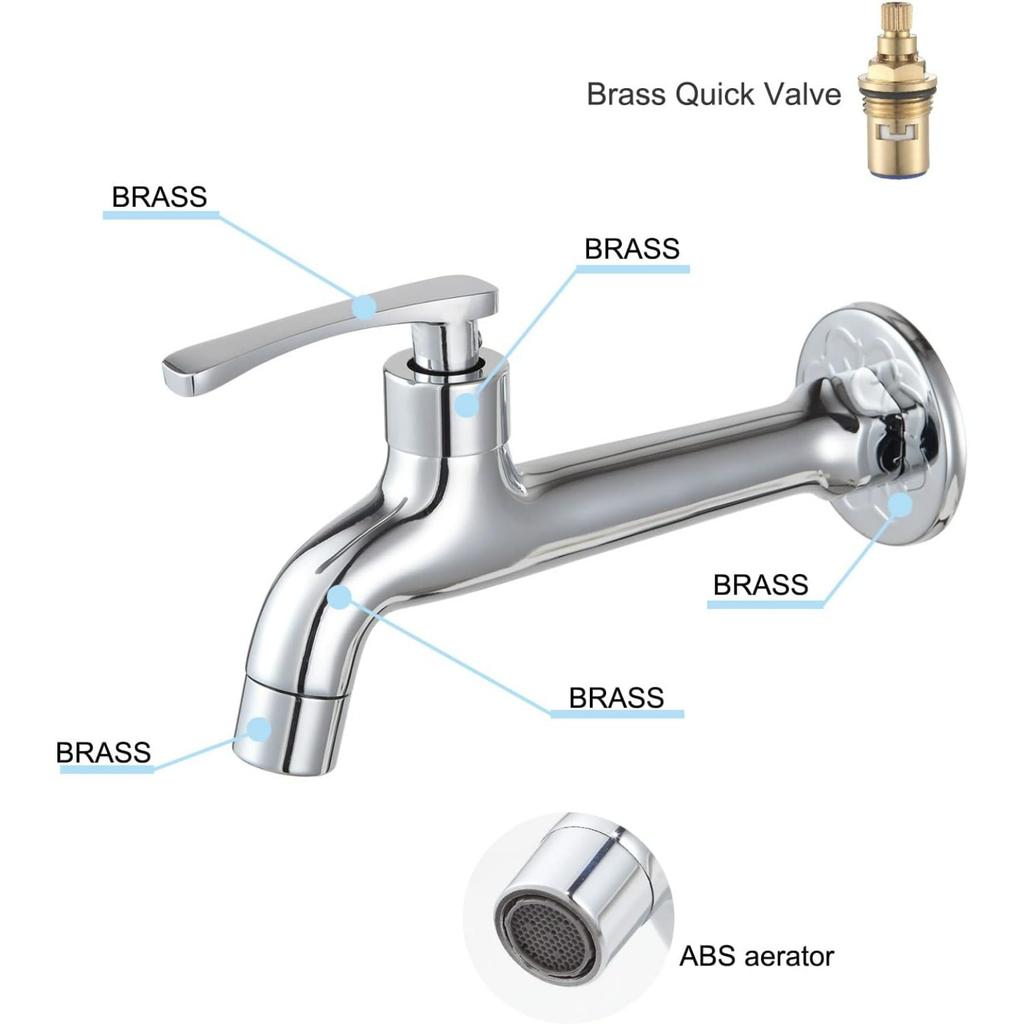 Brass Outdoor Wall Mounted Faucet Mop Basin Single Cold Tap Chrome Garden Hose Spigot G 1/2 inch Connection