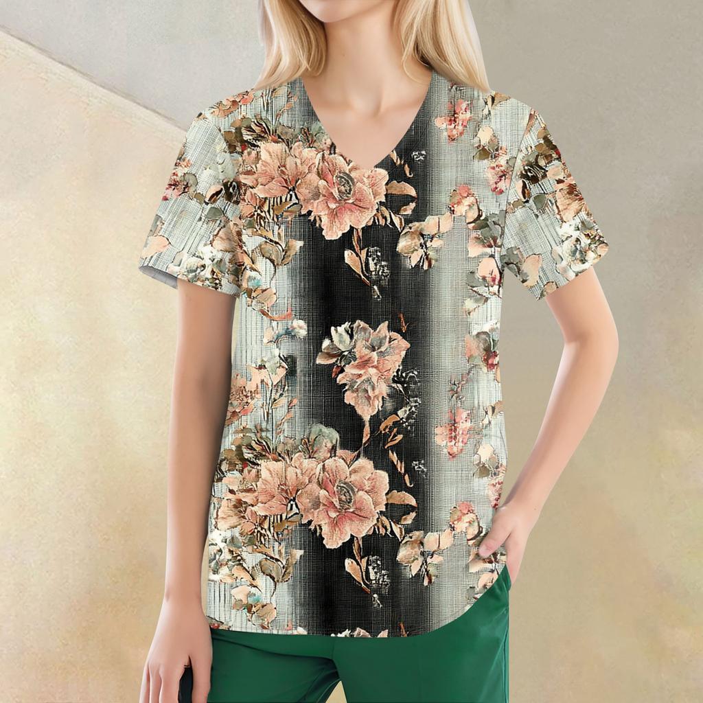Women's V-neck Fashion Casual Printed Tops And Protective Workwear