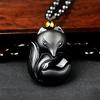 Regalo di gioielli unisex con ciondolo amuleto di volpe intagliato in ossidiana, collana a catena con perline