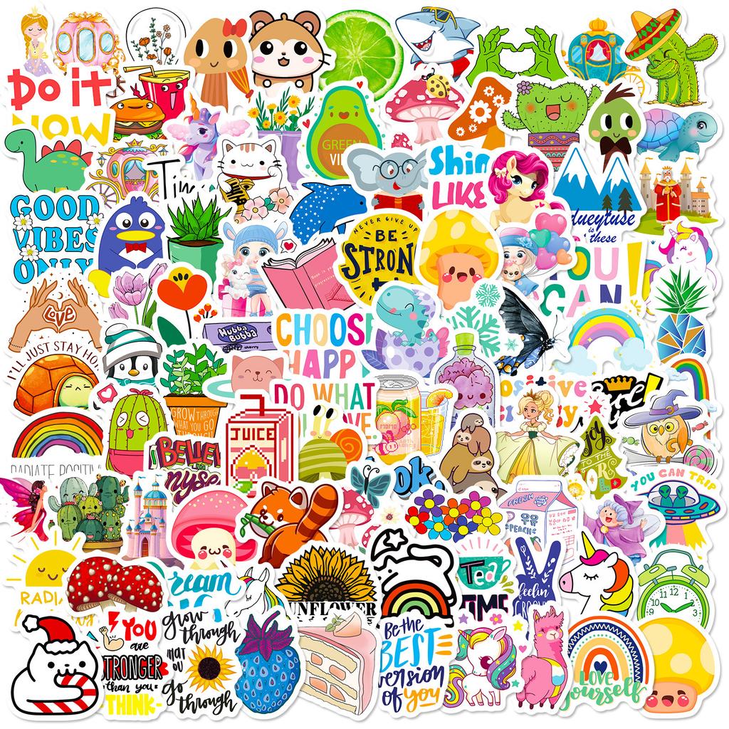 100 Small Size 4Cm Castle Mix And Match Small Fresh Party Graffiti Sticker Cartoon Computer Water Cup Text
