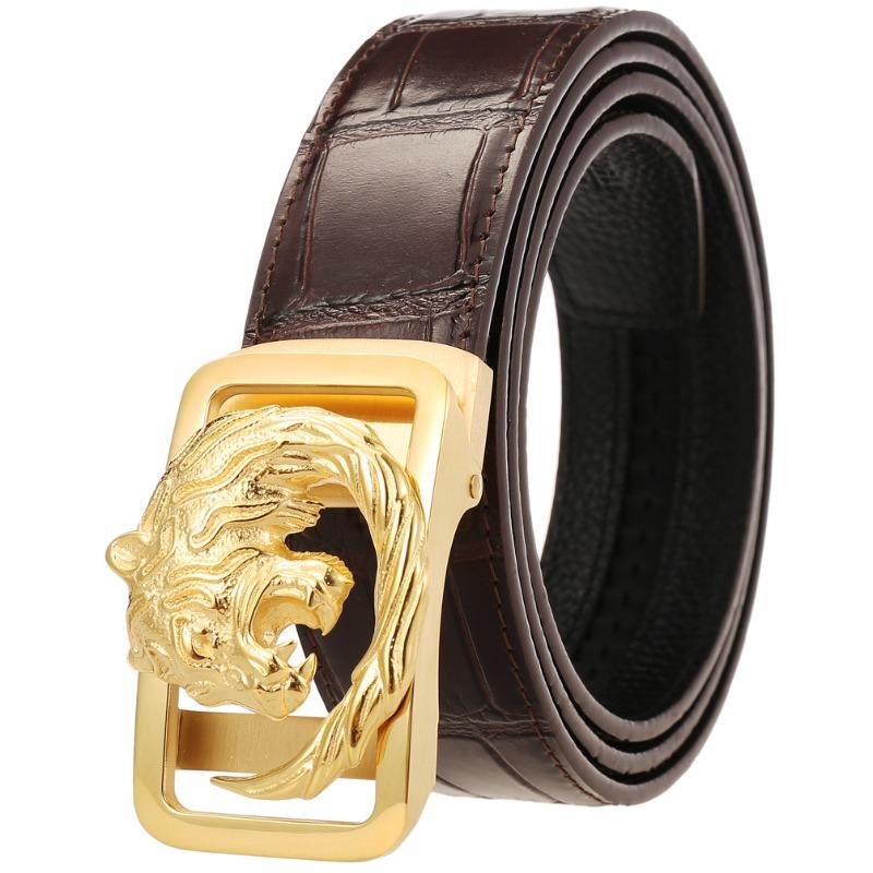 Men s top grain leather belt with stainless steel automatic buckle 120