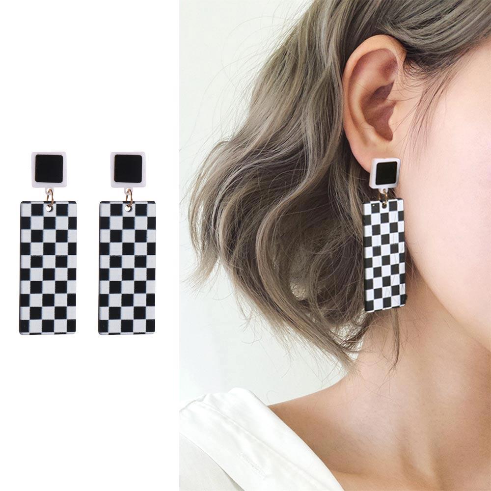 Plaid Lattice Pattern Rectangle Checkerboard Earrings Dangle Earrings Ear Studs Women Earrings