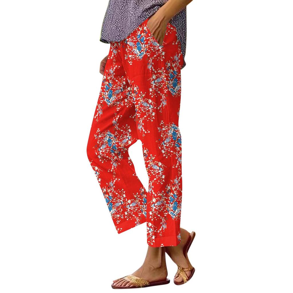 Women's Casual Fashion Printed Straight Leg Pants Pants With Pockets