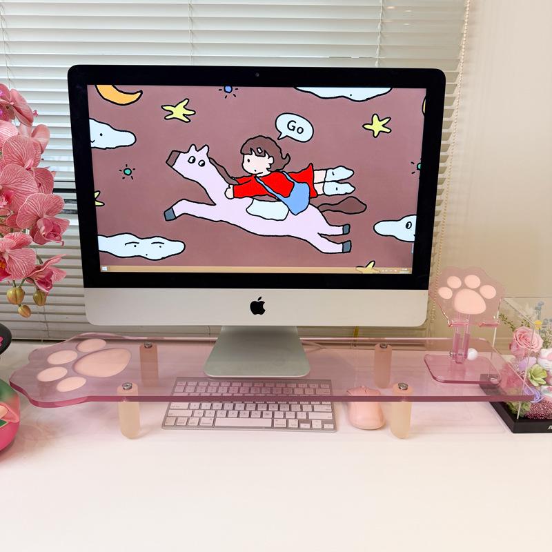 Luminous Cat Paw Acrylic Monitor Riser & Storage Shelf