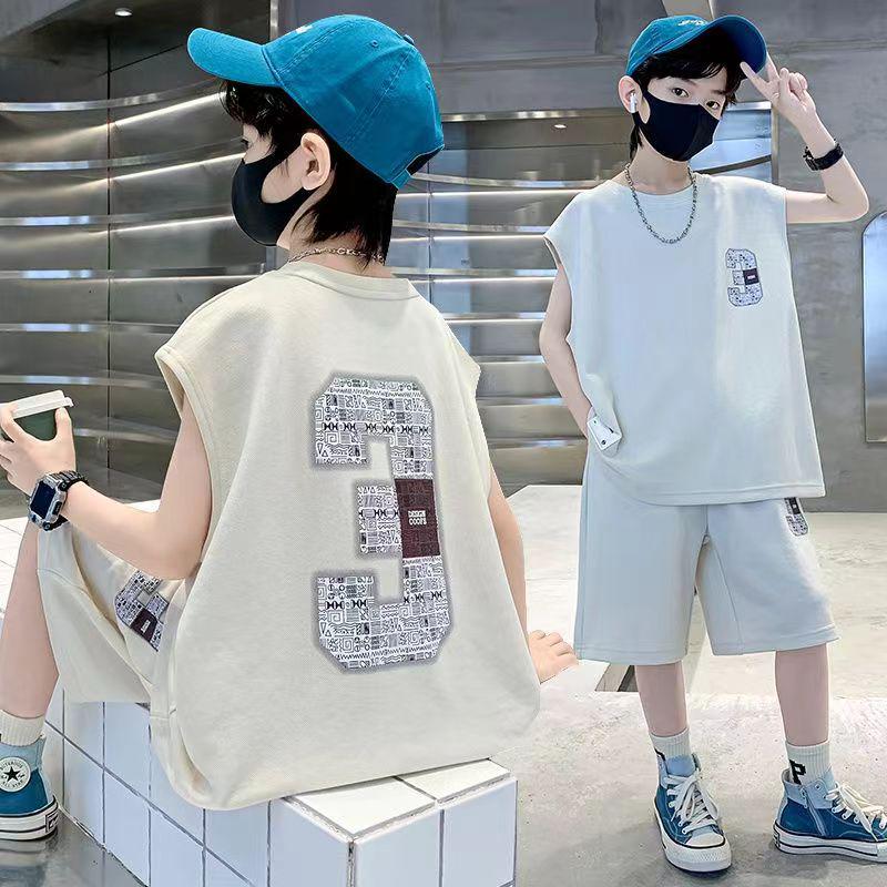 2024 Stylish Boys' Summer Outfit: Trendy Sleeveless Vest and Sportswear Set for Middle and Older Kids