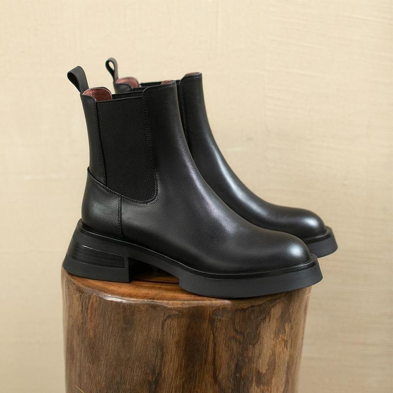 Damen Frühling Herbst Stiefeletten Naturleder Rindsleder Obermaterial Vollleder Chelsea Boots Britischer Stil Kurze Stiefel