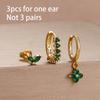 3PCS 12 Styles Green Cubic Zirconia Flower Pendant Earring Set For Women Stainless Steel Round U-Shape Hoop Earring Jewelry