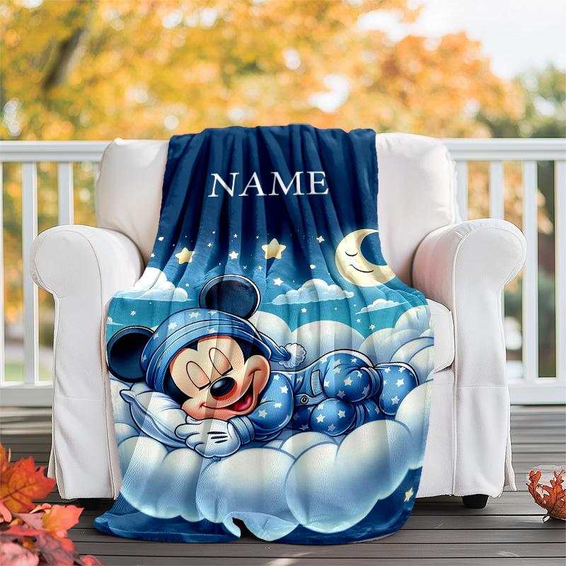 Customizable Mickey Throw Blanket – Personalized Name, All-Season Cozy Snug Blanket, Machine Washable, Personalized Blanket