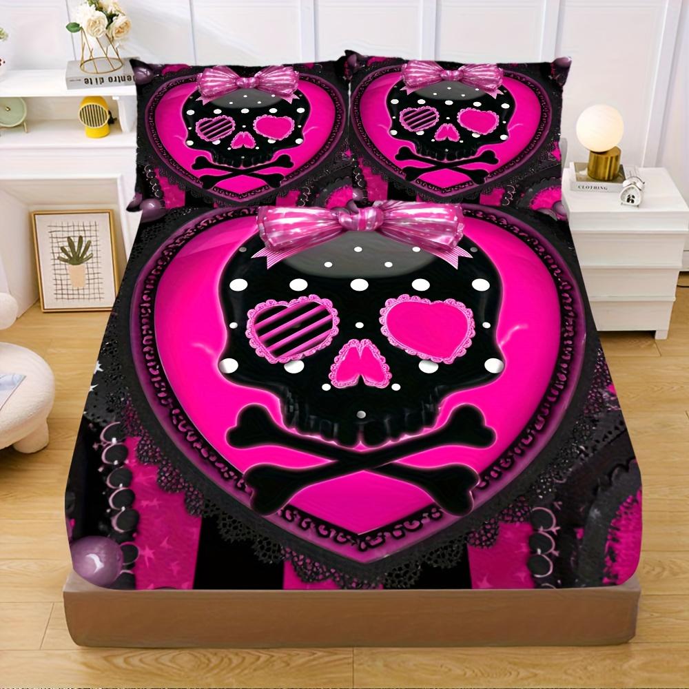 1pc Fitted Sheet Black Red Skull 3D Printed 100% Polyester Cover Breathable Bedding Set for Home Decor without Pillowcases