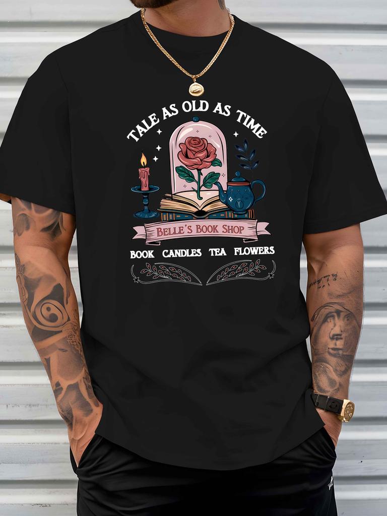 Tale As Old As Time Belles Book Shop Enchanted Rose Graphic Unisex Crew Neck T Shirt Book Lover Print Short Sleeve Cotton Daily Tee