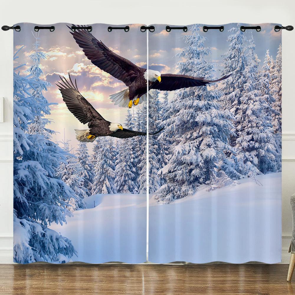 Curtain Cartoon Animal Eagle Animation Oil Painting Digital Printing Blackout Curtain Punching