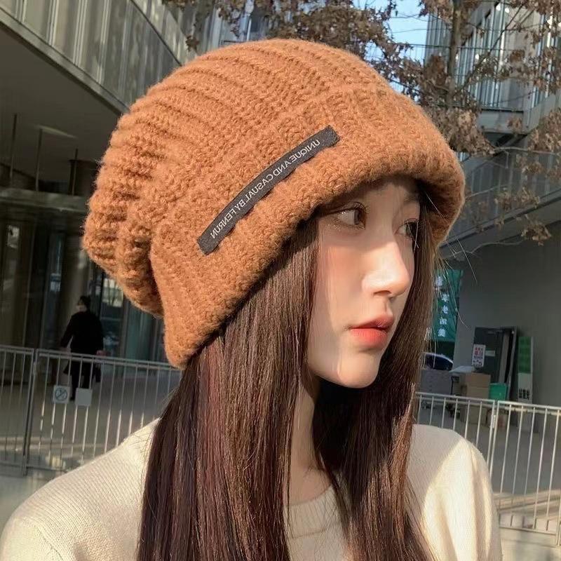Knitted hat for women, warm in autumn and winter, thickened ear protectors, cute in winter, showing a small face, and fashionable wool hat.