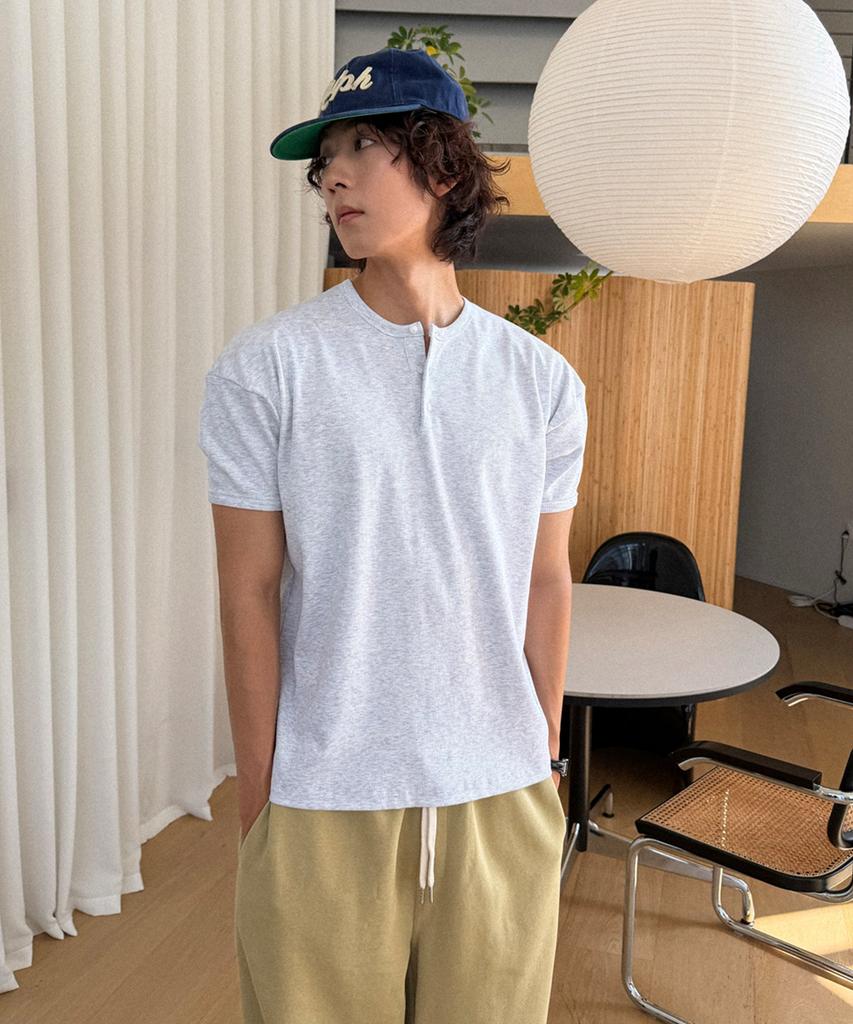 MOOD INSIDE Ribbed Muscle Henley Neck Half Tee_8 Colors (B Type)